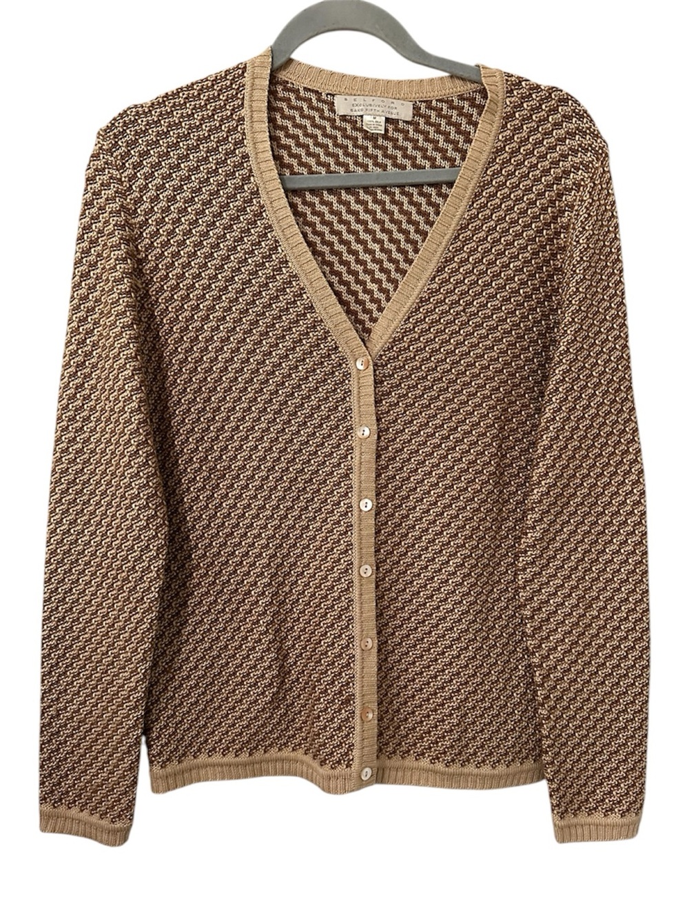 BELFORD Brown Tan Silk Knit V Neck Button Front Cardigan